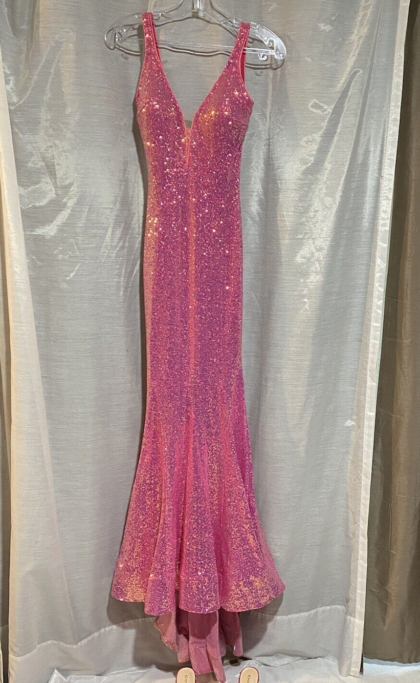 Jovani Size 00 Pink Prom Dress-Mermaid, Sequence